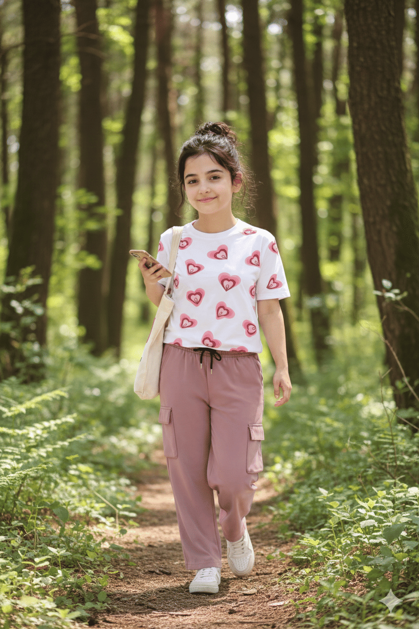 TarrenT HunT Pack of 1 Girls Cotton Blend T-shirt & Pants ( Pink )