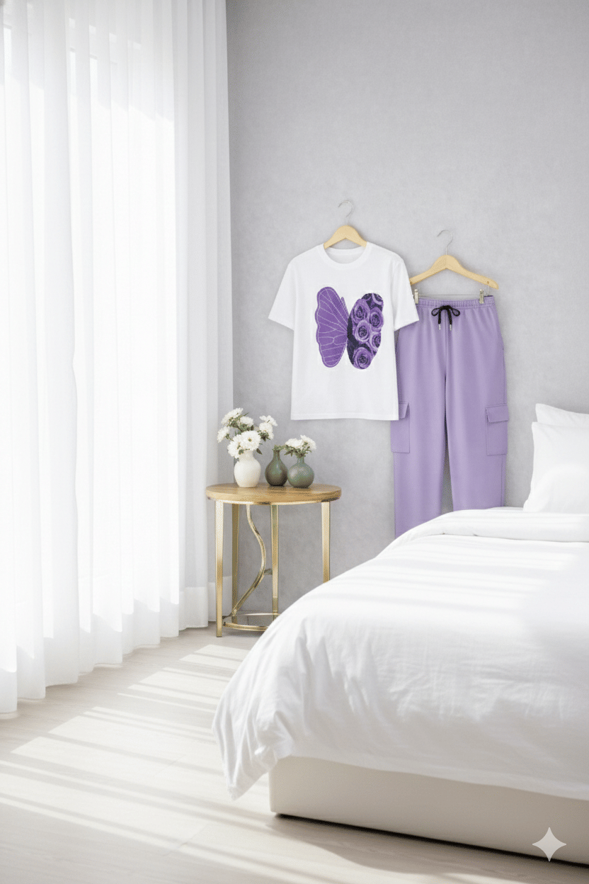 TarrenT HunT Pack of 1 Girls Cotton Blend T-shirt & Pants ( Purple )