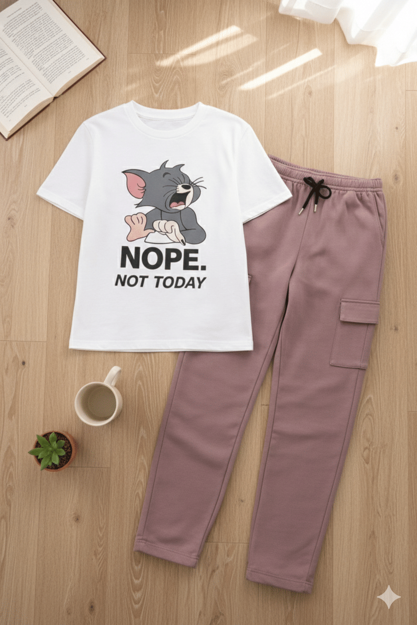 TarrenT HunT Pack of 1 Girls Cotton Blend T-shirt & Pants ( Pink )