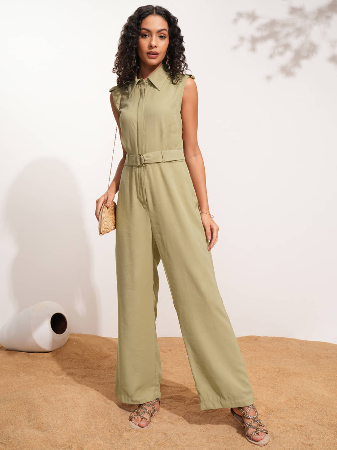 Tokyo Talkies Women Polyester Jumpsuit ( Beige )