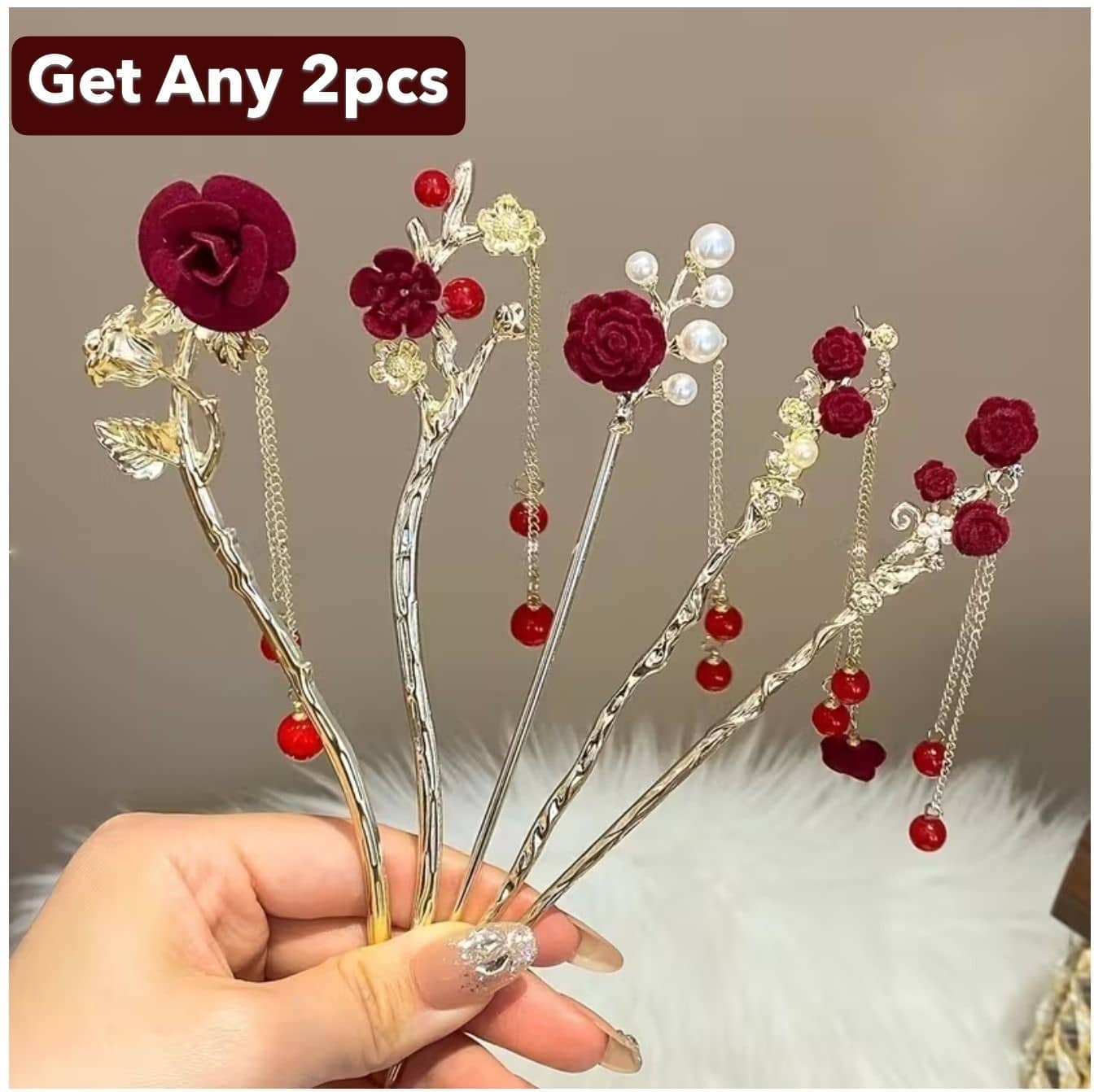 Blubby Red Hair Sticks ( Pack of 2 ) - Jewellery Sets | Buy online on ZillyBuy