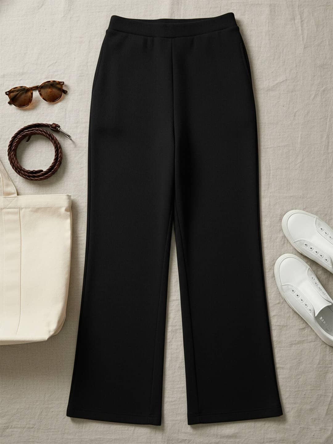 DTR FASHION Women Cotton Blend Wide Leg Trousers ( Black ) - Trousers | Buy online on ZillyBuy
