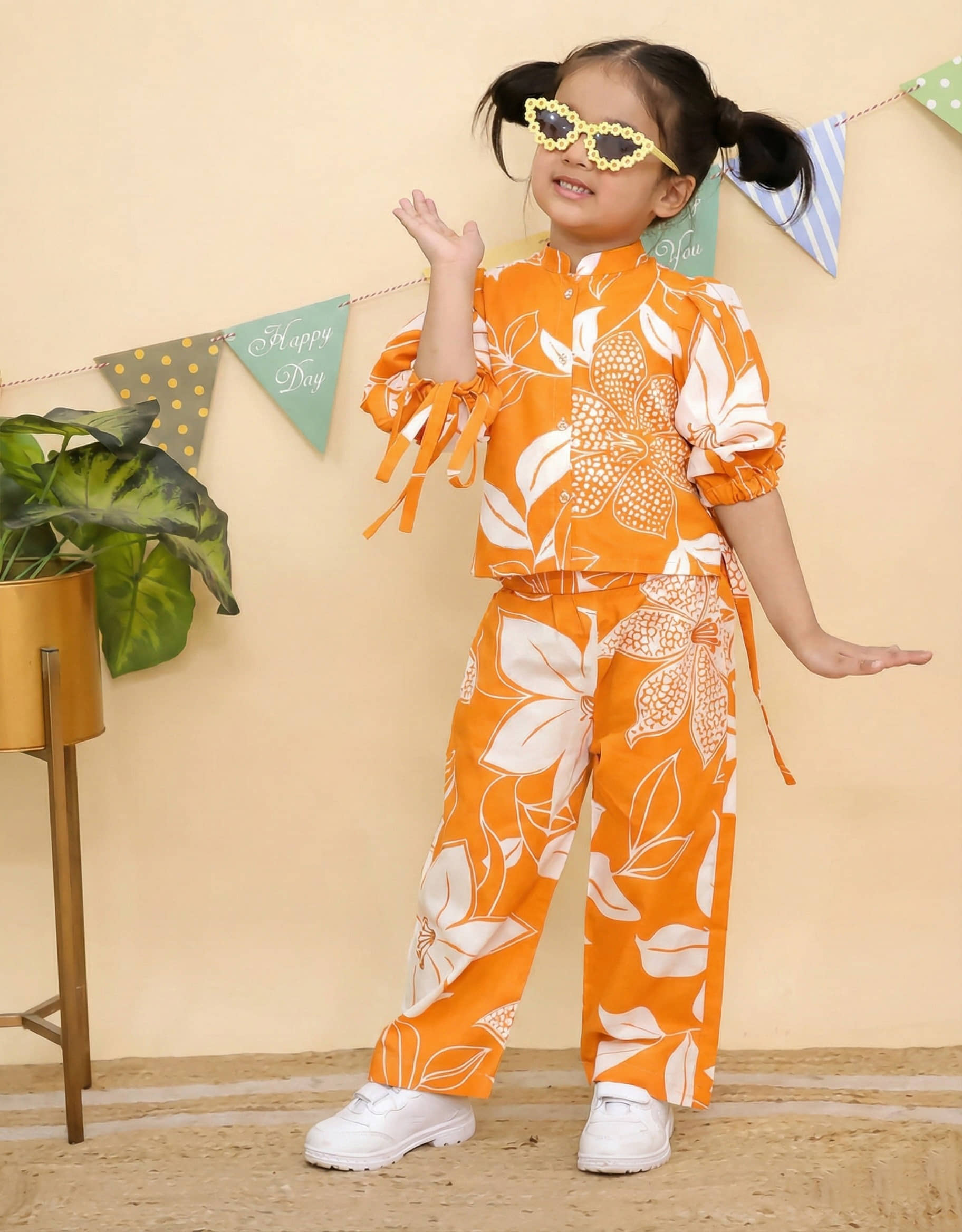 Aarya Designer Pack of 1 Girls Cotton Blend Shirt & Pant ( Orange )