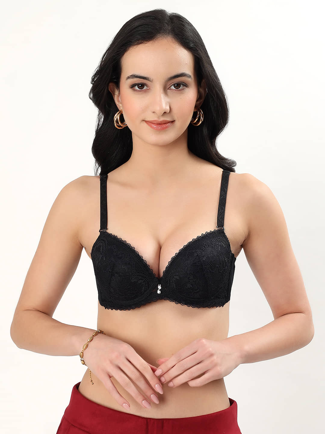 PARKHA Pack of 1 Nylon Heavily Padded Push Up Bra For Women ( Black )