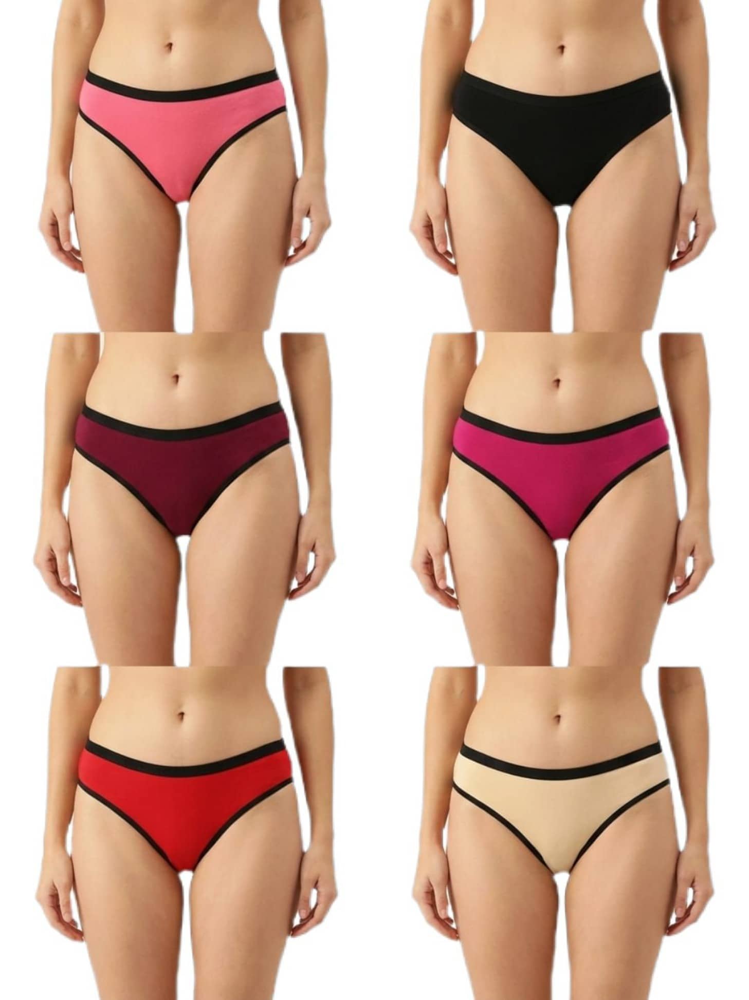 PIYURZ Pack of 6 Cotton Blend Basic Panty For Women ( Multicolor )