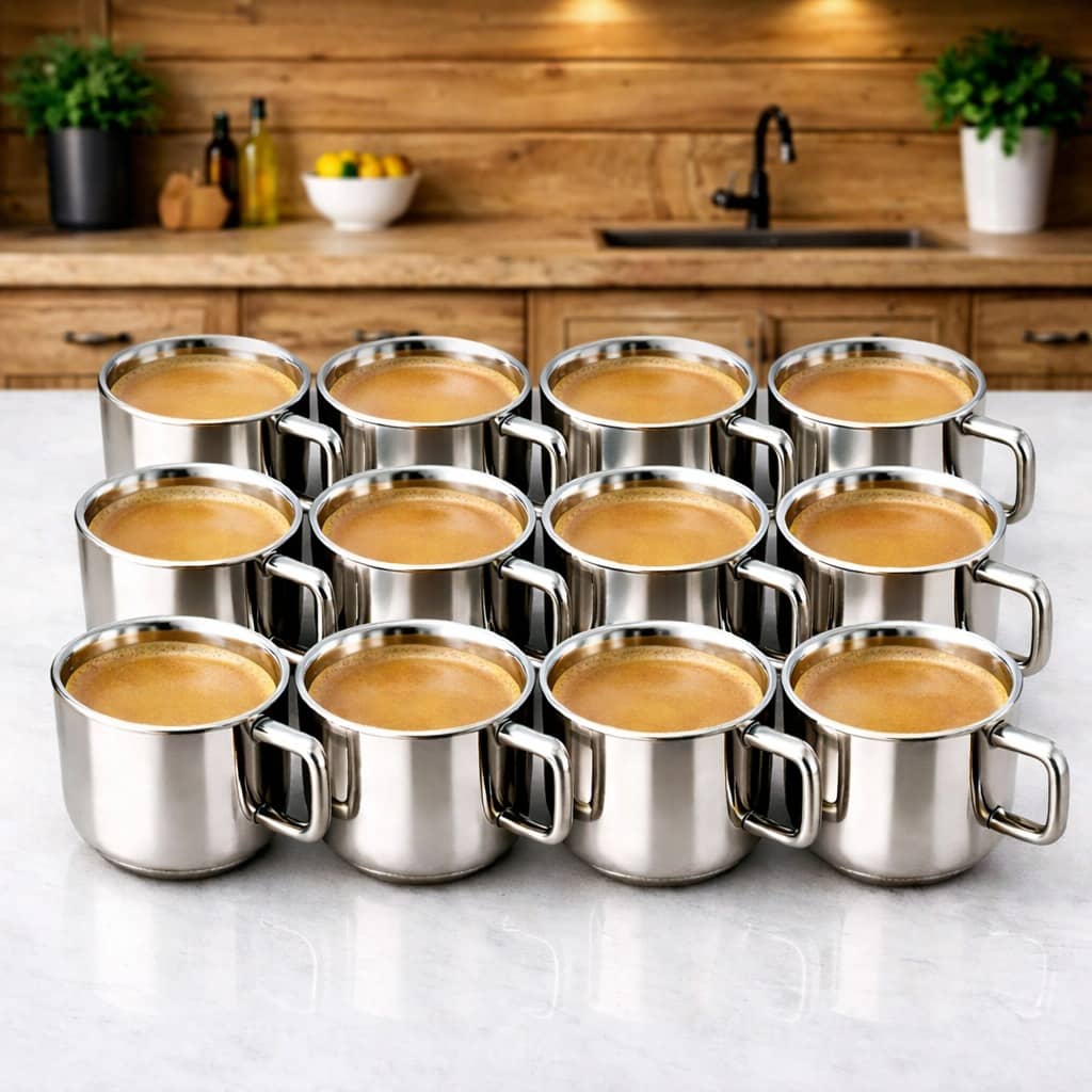 STEEPLE Solid Stainless Steel Tea Cup 120 ml ( Pack of 12 )
