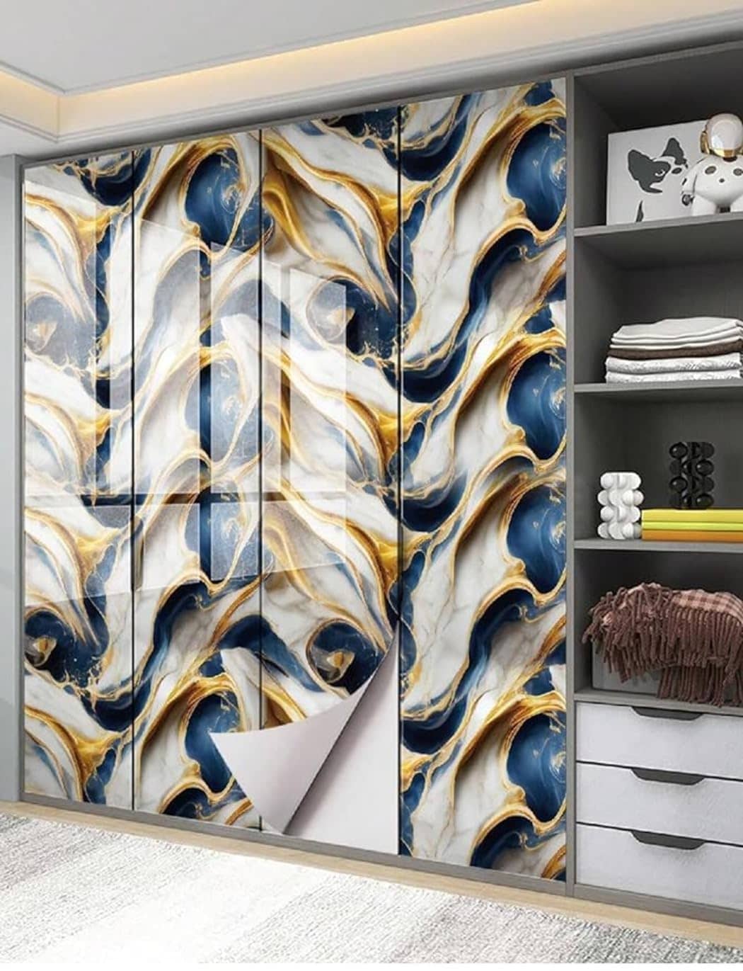 SWIPE N SEE Marble Peel and Stick Wallpaper for Home Decor, Waterproof Self-Adhesive Wall Stickers for Kitchen, Bathroom, Living Room – Wall Paper (60X200 CM (Blue Gold)