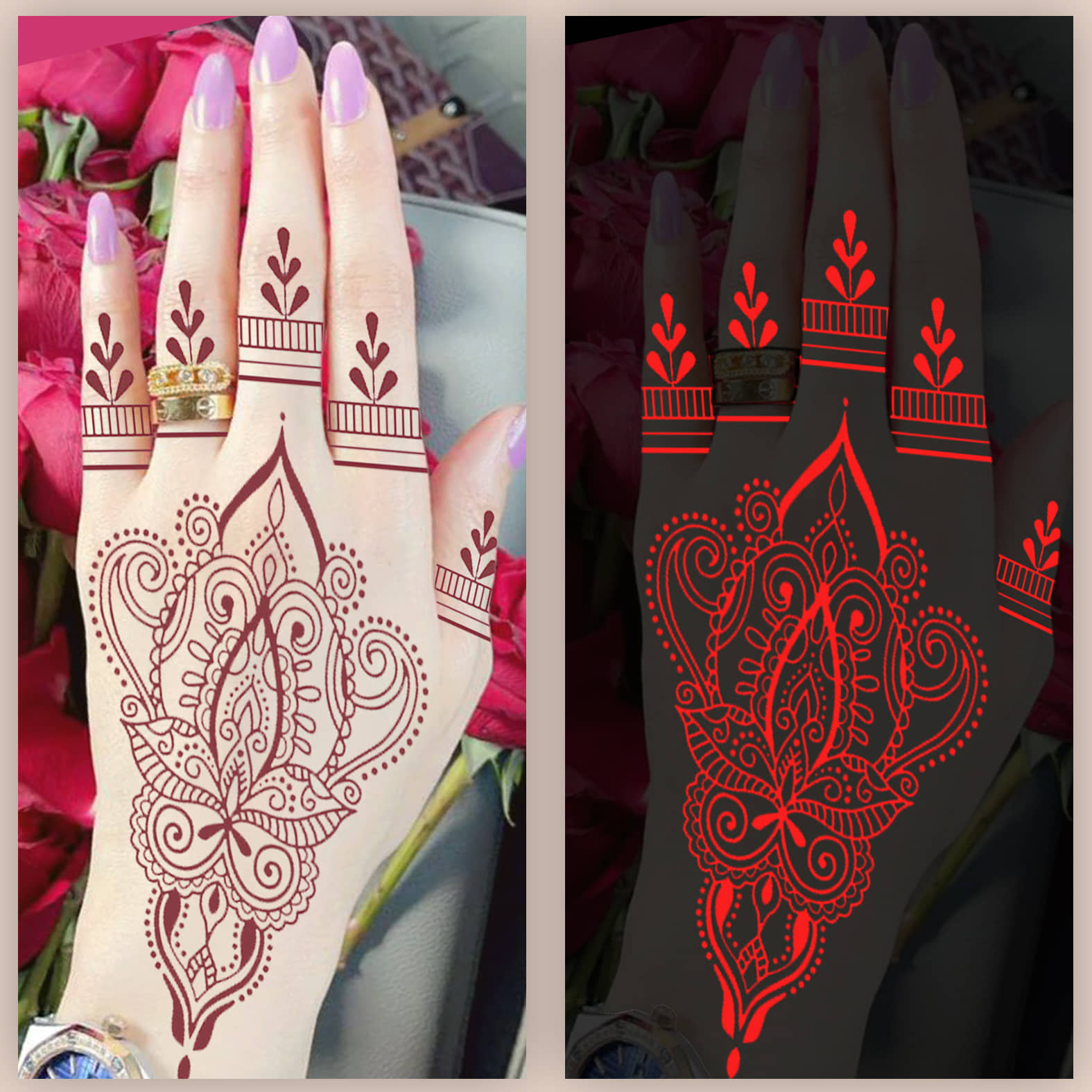 The Canvas Arts Glow In Night Henna Mehandi Tattoo For Women Body Tattoo Pack of 2