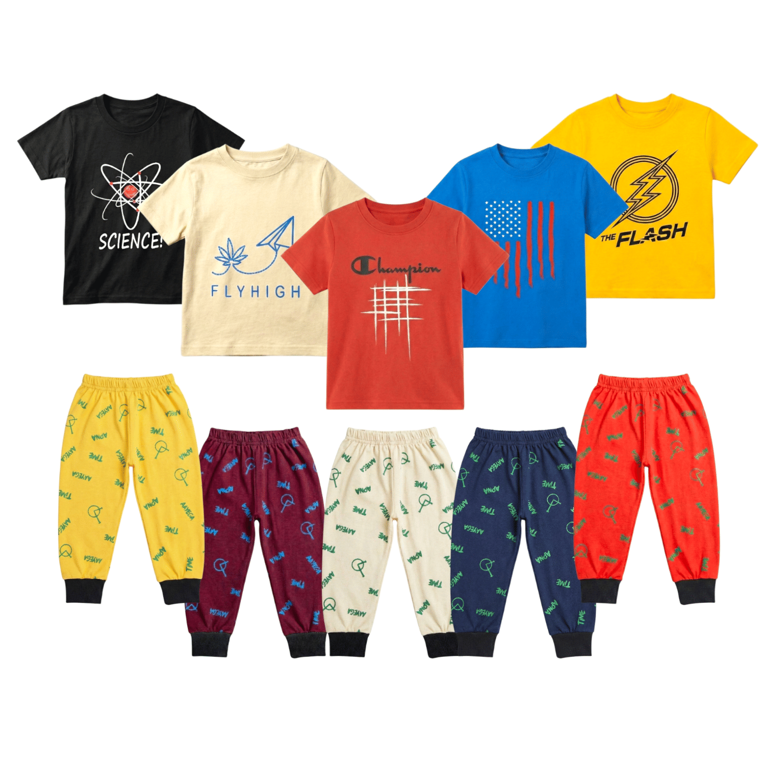 FANCY WEAR Pack of 5 Boys Cotton Blend T-Shirt & Pants Set ( Multicolor )