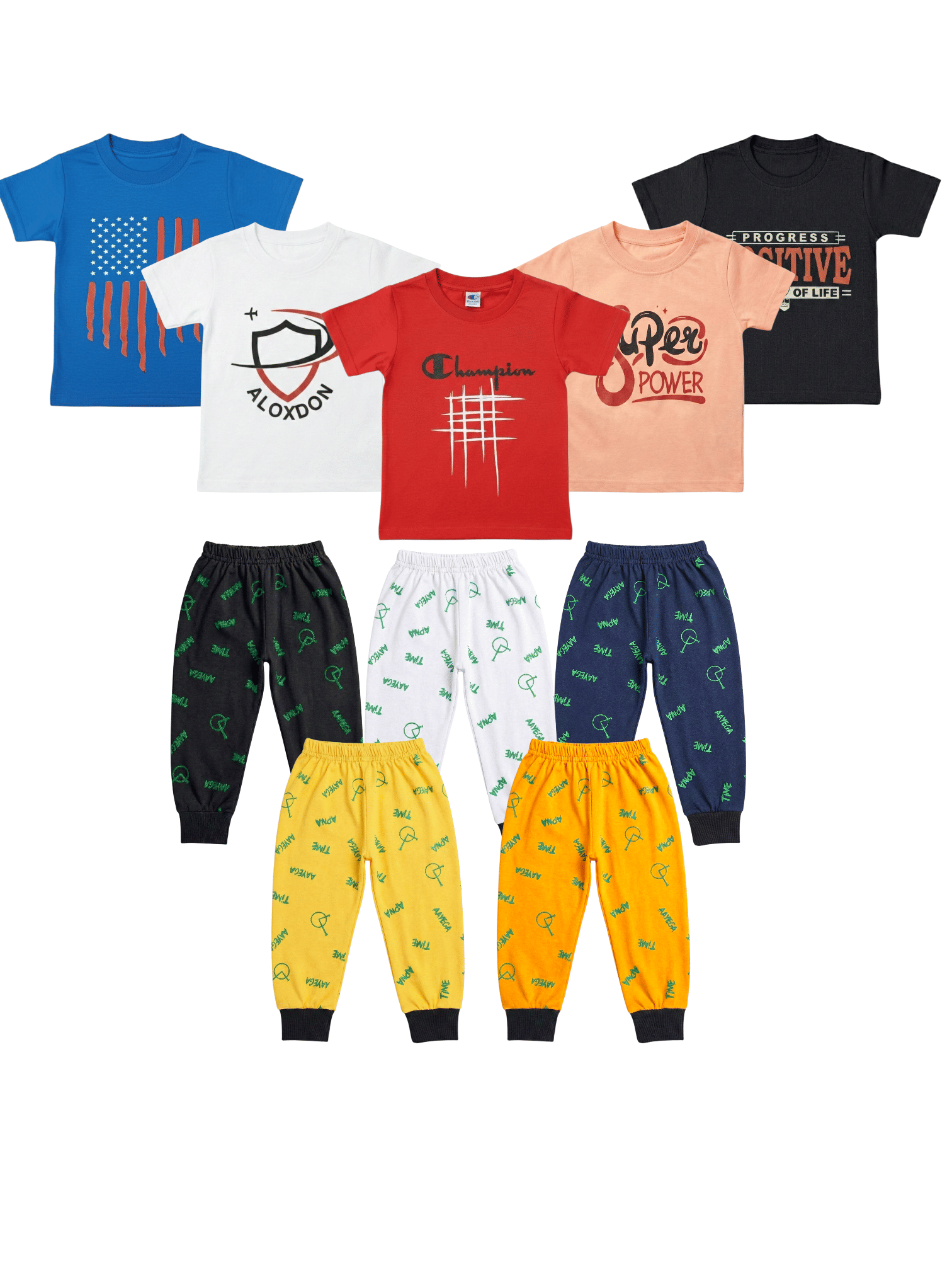 FANCY WEAR Pack of 5 Boys Cotton Blend T-Shirt & Pants Set ( Multicolor )