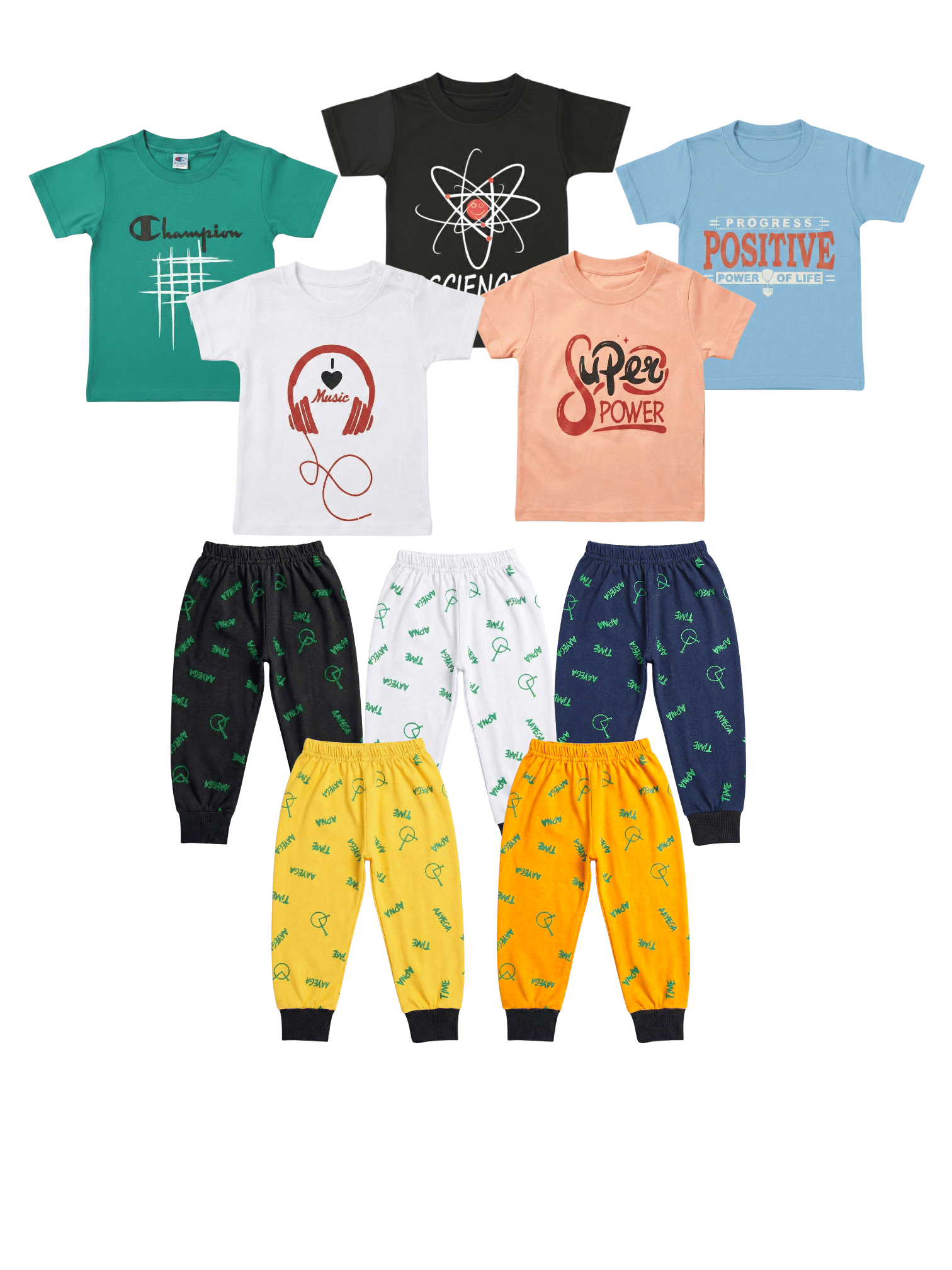 FANCY WEAR Pack of 5 Boys Cotton Blend T-Shirt & Pants Set ( Multicolor )