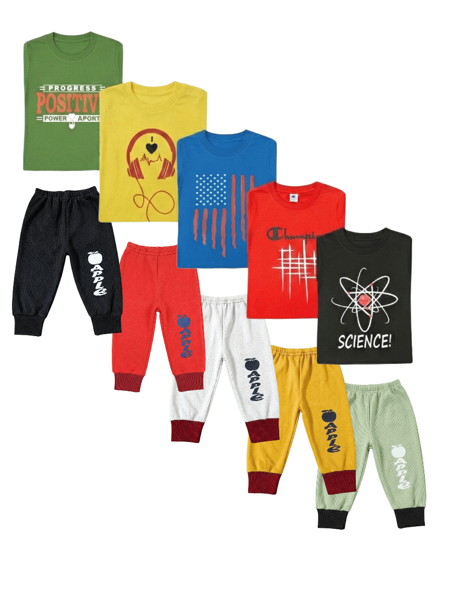 FANCY WEAR Pack of 5 Boys Cotton Blend T-Shirt & Trackpants Set ( Multicolor )