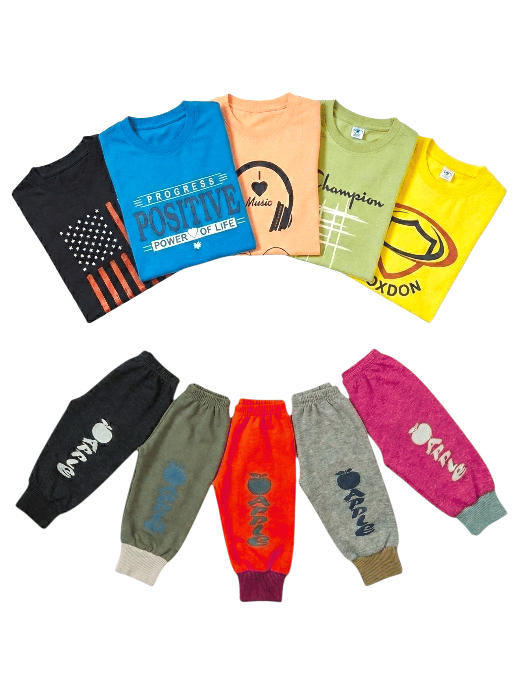 LEMONYFABRICS Pack of 5 Boys Cotton Blend T-Shirt & Trackpants Set ( Multicolor )