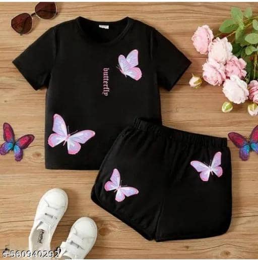 ODIMENT Pack of 1 Girls Cotton Blend T-shirt & Shorts ( Multicolor )