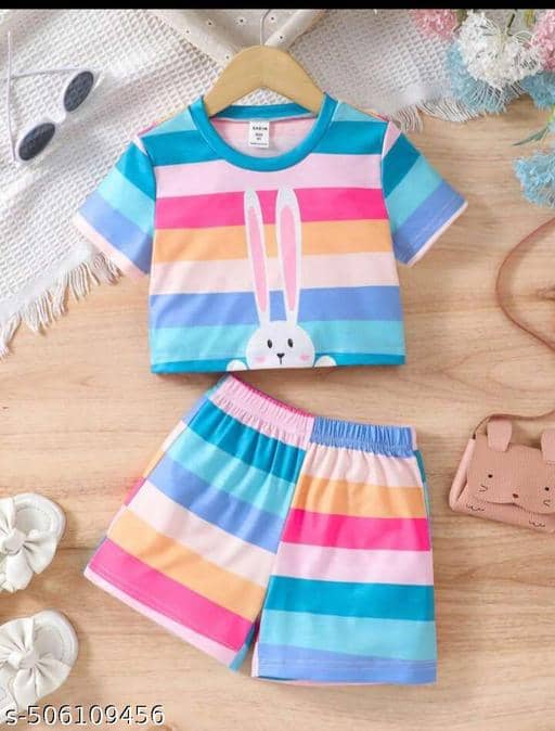 ODIMENT Pack of 1 Girls Cotton Blend T-shirt & Shorts ( Multicolor )