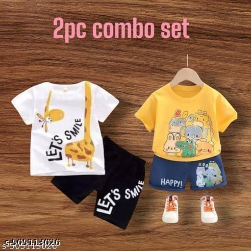 ODIMENT Pack of 2 Girls Cotton Blend T-shirt & Shorts ( Multicolor )
