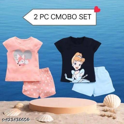 ODIMENT Pack of 2 Girls Cotton Blend T-shirt & Shorts ( Multicolor )