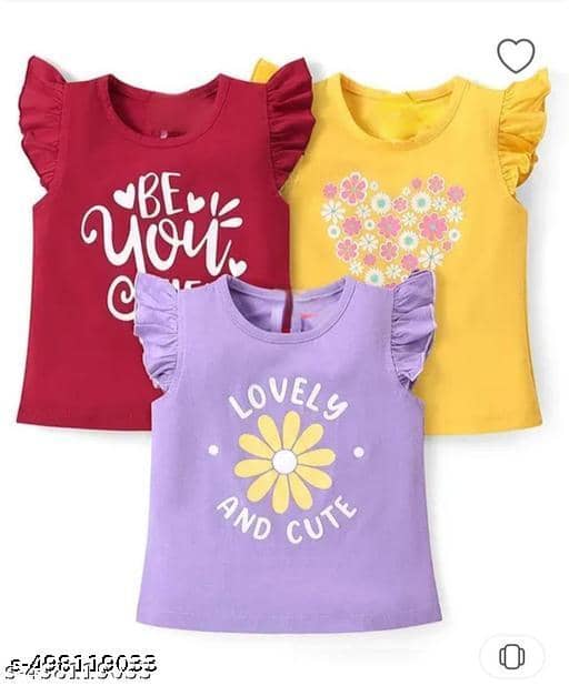 ODIMENT Pack of 3 Baby Girls Cotton Blend T-Shirt ( Multicolor )