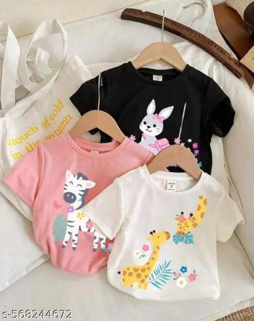 ODIMENT Pack of 3 Baby Girls Cotton Blend T-Shirt ( Multicolor )