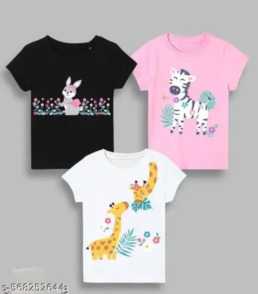 ODIMENT Pack of 3 Girls 100% Cotton T-Shirt ( Multi )