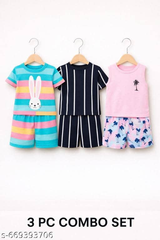 ODIMENT Pack of 3 Girls Cotton Blend T-shirt & Shorts ( Multicolor )