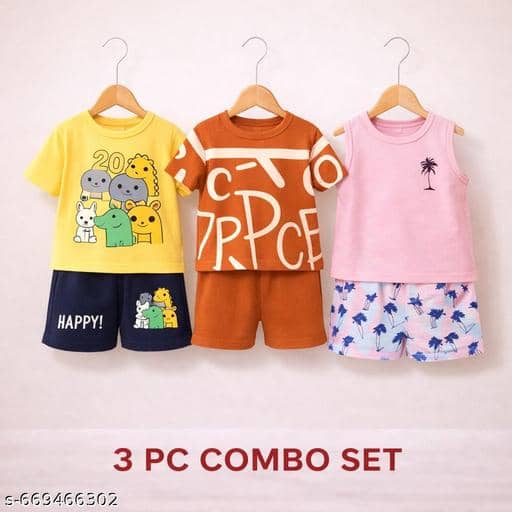 ODIMENT Pack of 3 Girls Cotton Blend T-shirt & Shorts ( Multicolor )