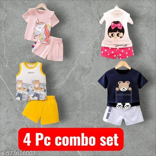 ODIMENT Pack of 4 Girls Cotton Blend T-shirt & Shorts ( Multicolor )