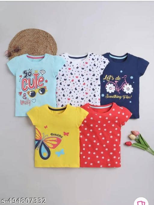 ODIMENT Pack of 5 Baby Girls Cotton Blend T-Shirt ( Multicolor )