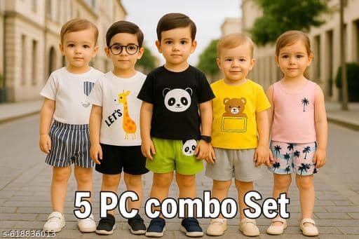 ODIMENT Pack of 5 Girls Cotton Blend T-shirt & Shorts ( Multicolor )