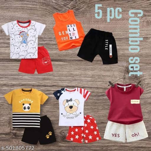 ODIMENT Pack of 5 Girls Cotton Blend T-shirt & Shorts ( Multicolor )
