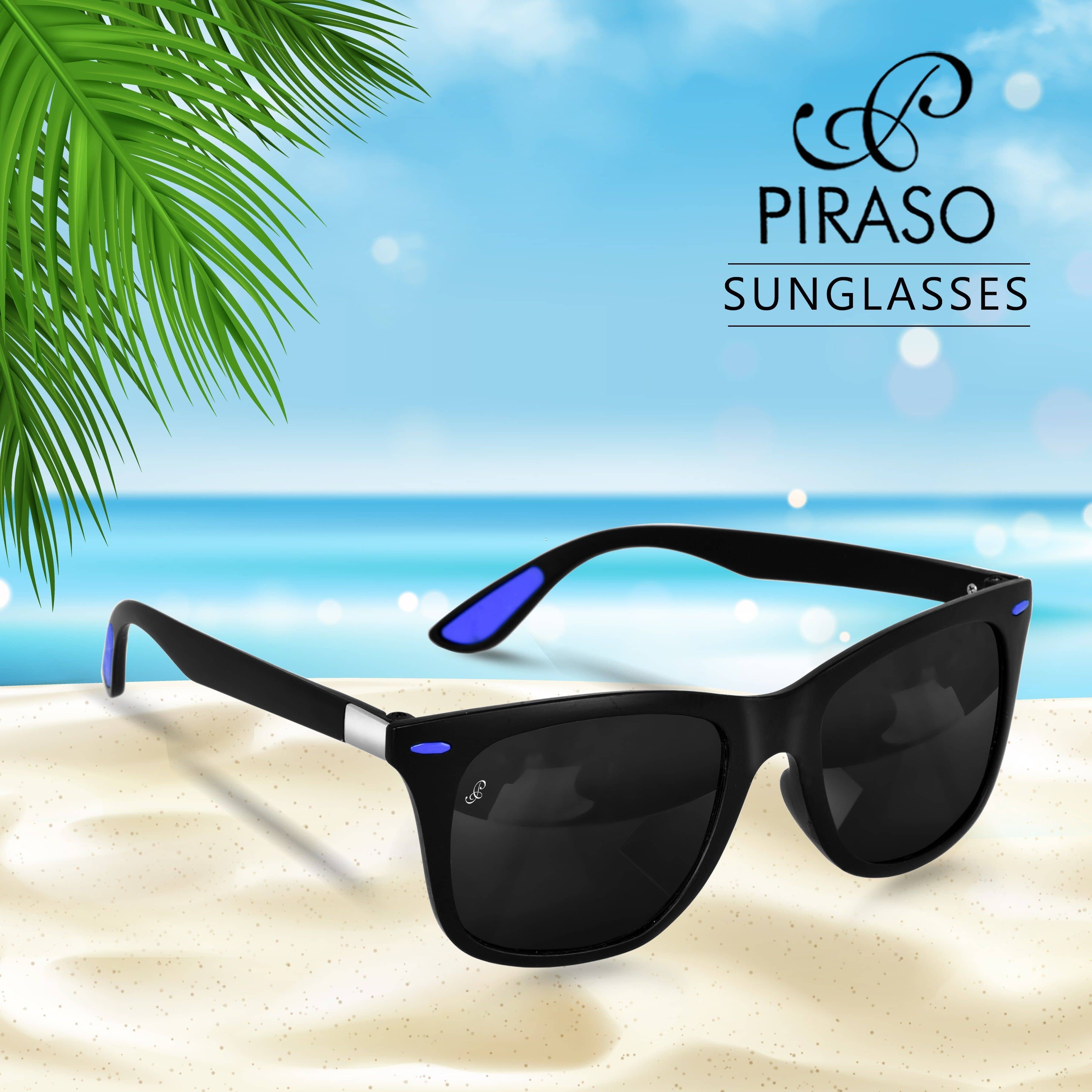 PIRASO Black Rectangular Sunglasses ( Pack of 1 ) - Sunglasses | Buy online on ZillyBuy
