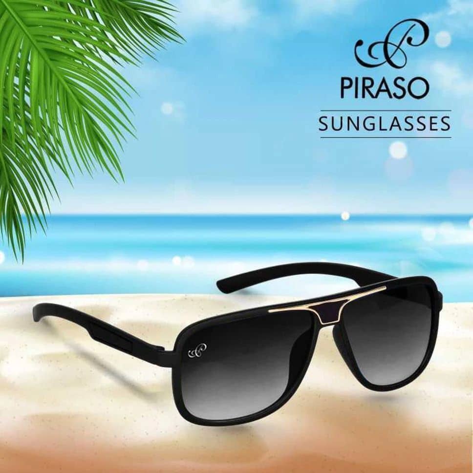 PIRASO Black Rectangular Sunglasses ( Pack of 1 ) - Sunglasses | Buy online on ZillyBuy
