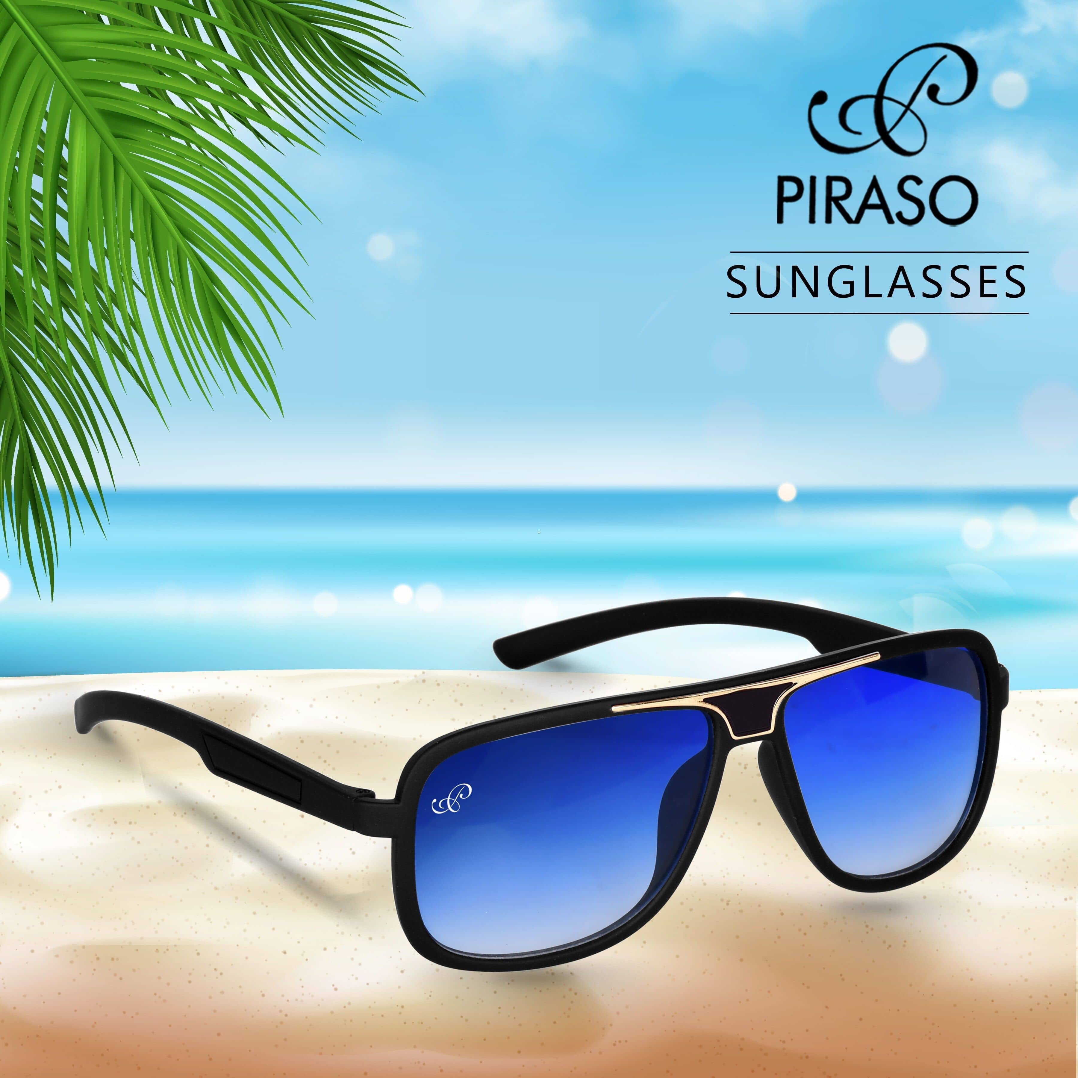 PIRASO Black Rectangular Sunglasses ( Pack of 1 ) - Sunglasses | Buy online on ZillyBuy