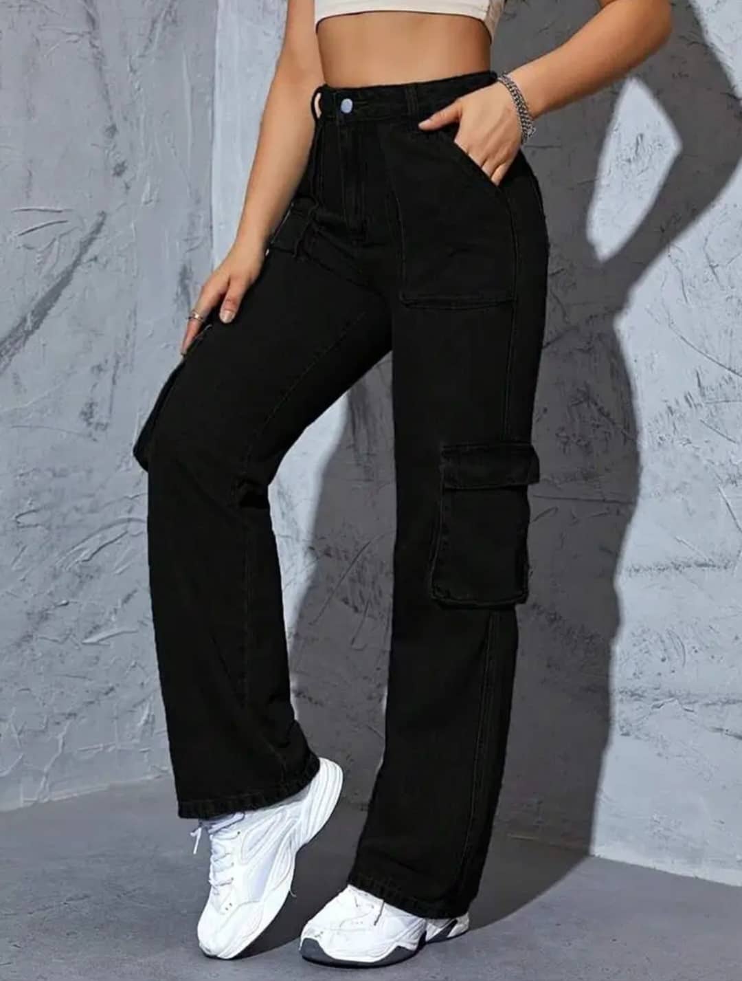 GF Women's Cargos High-Rise Jeans ( Black ) - Jeans | Buy online on ZillyBuy