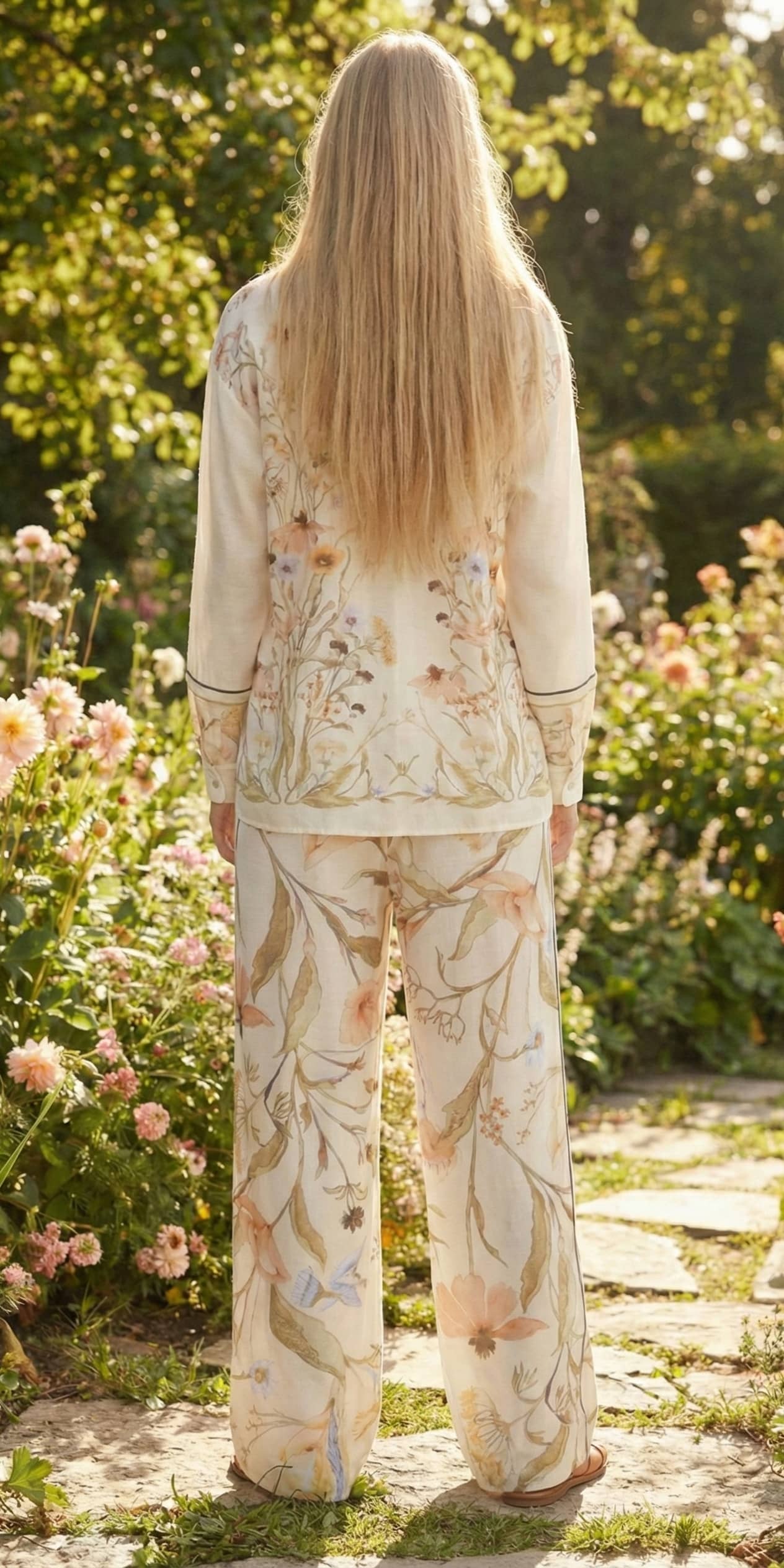 LUXE BY FLAVIA Women Top With Palazzos Co-Ord Set ( Cream )
