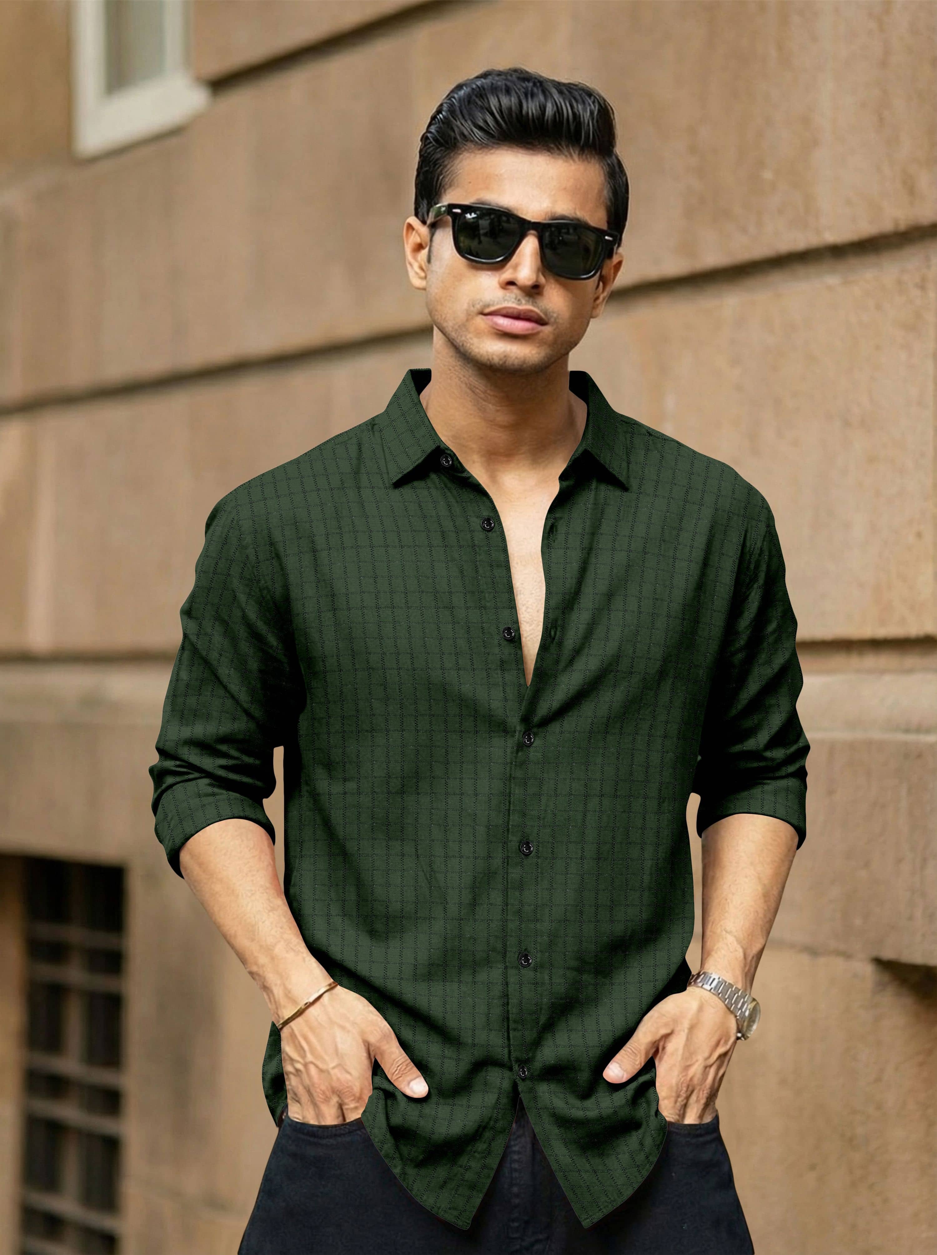 Nofilter Poly Cotton Regular Fit Checks Full Sleeves Men's Casual Shirt - Dark Green ( Pack of 1 )
