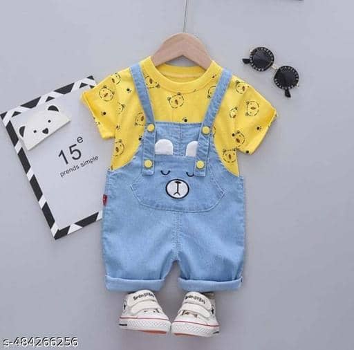 ODIMENT Pack of 1 Boys Cotton Blend T-Shirt & Dungarees Set ( Multi )