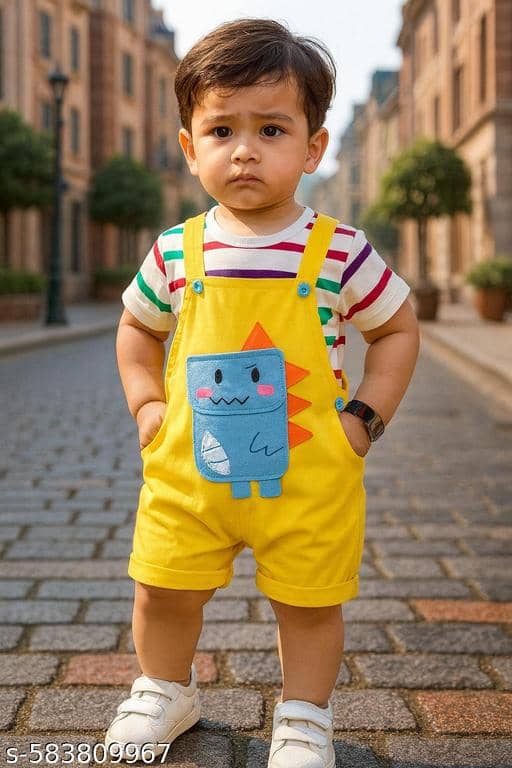 ODIMENT Pack of 1 Boys Cotton Blend T-Shirt & Dungarees Set ( Multi )