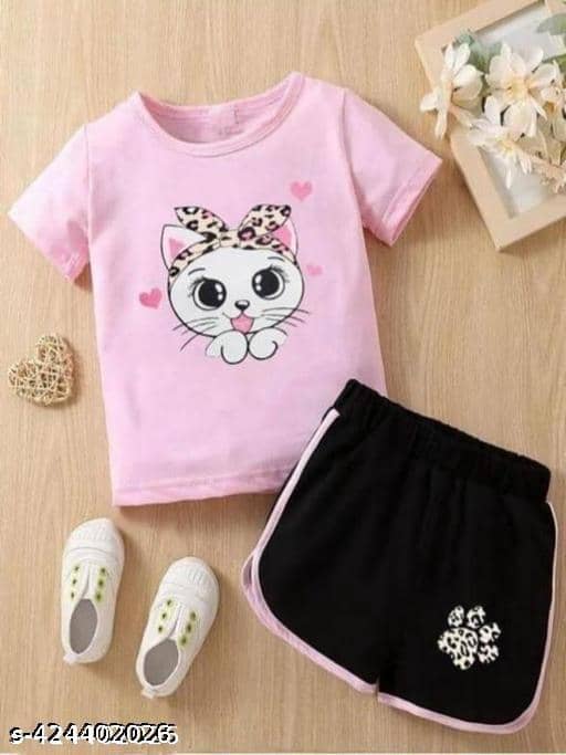 ODIMENT Pack of 1 Girls Cotton Blend T-shirt & Shorts ( Multicolor )