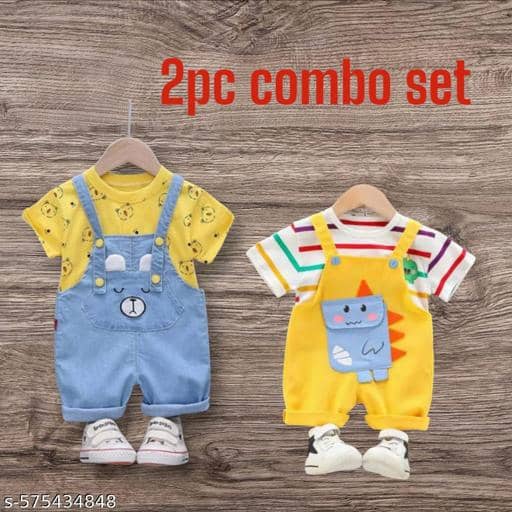 ODIMENT Pack of 2 Boys Cotton Blend T-Shirt & Dungarees Set ( Multi )