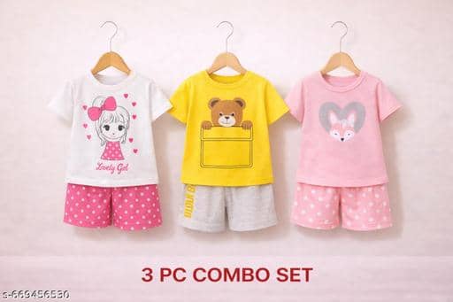 ODIMENT Pack of 3 Girls Cotton Blend T-shirt & Shorts ( Multicolor )