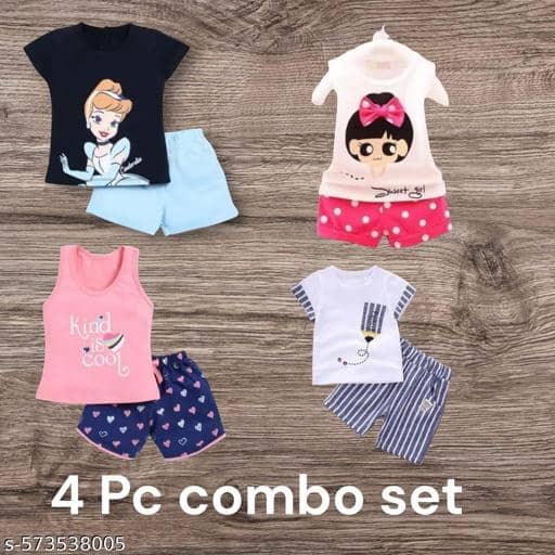 ODIMENT Pack of 4 Girls Cotton Blend T-shirt & Shorts ( Multicolor )