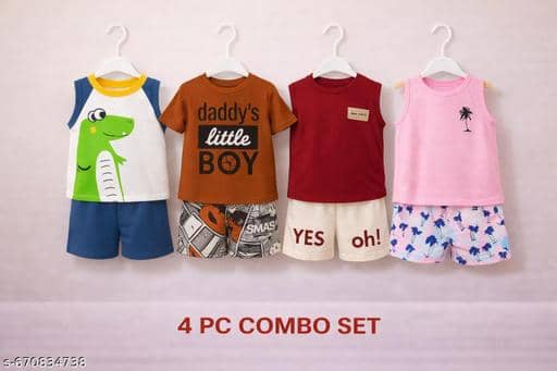 ODIMENT Pack of 4 Girls Cotton Blend T-shirt & Shorts ( Multicolor )