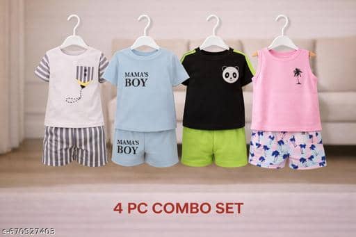 ODIMENT Pack of 4 Girls Cotton Blend T-shirt & Shorts ( Multicolor )