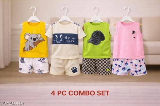 ODIMENT Pack of 4 Girls Cotton Blend T-shirt & Shorts ( Multicolor )