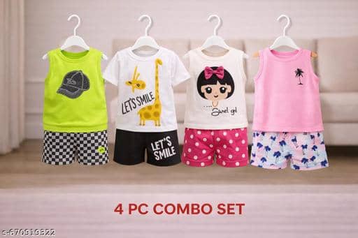 ODIMENT Pack of 4 Girls Cotton Blend T-shirt & Shorts ( Multicolor )