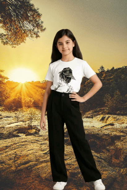 TarrenT HunT Pack of 1 Girls Cotton Blend T-shirt & Pants ( Black )