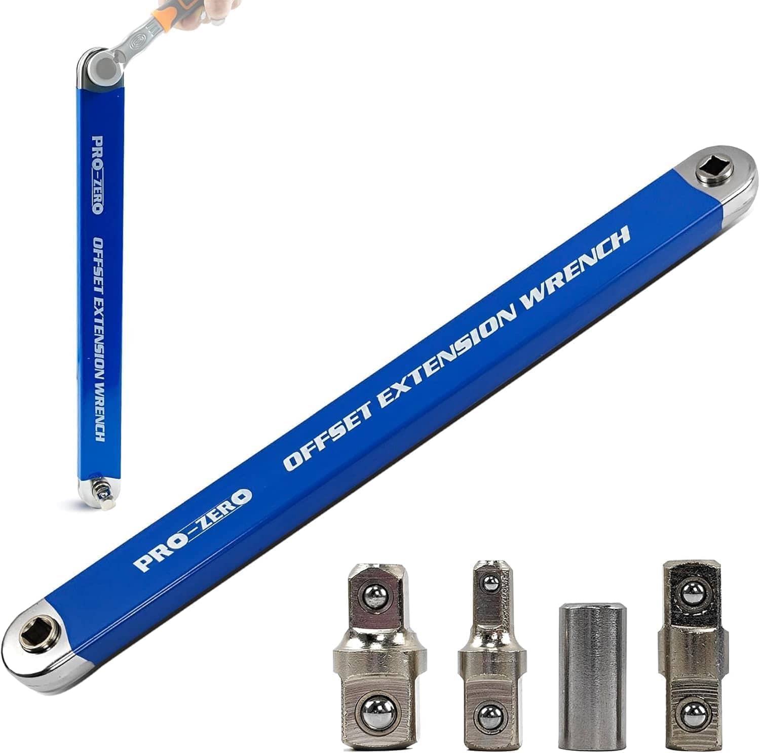 15 Inch Offset Socket Extension Wrench | Zero Back Drag Ratchet Tool | Impact Compatible with 1/4”, 3/8” & 1/2” Drive Adapters | Automotive Repair Tool