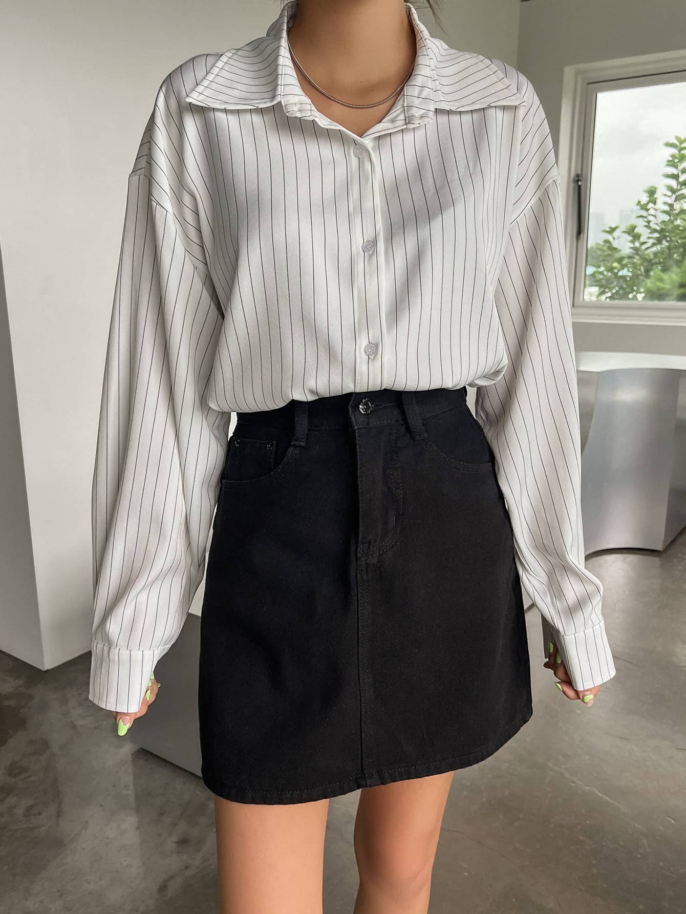 Aahwan Women Striped Polyester Shirt ( White )