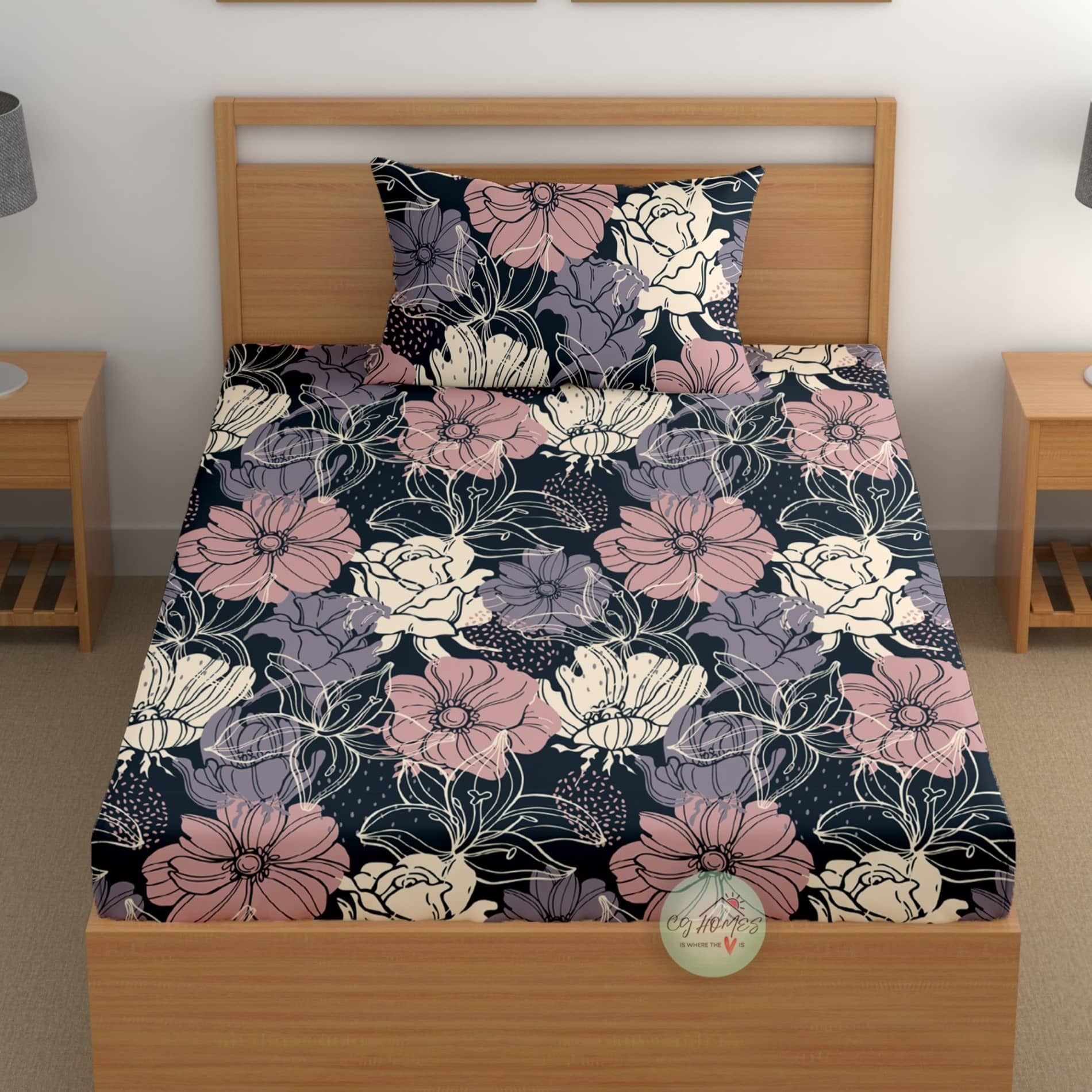 CG HOMES Blue Microfiber 1 Single Bedsheet with 1 Pillow Cover ( 215 cm x 150 cm )